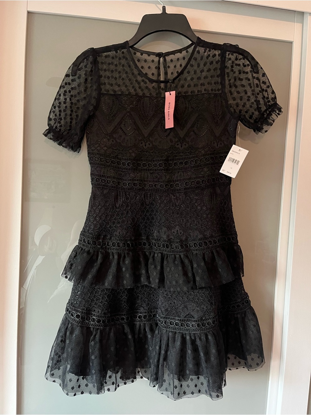 BCBG children’s collection black lace  tiered dress size 12 new with tags, 312